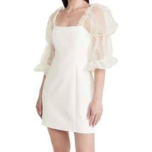 Amanda Uprichard Ivory Puff Sleeve Mini Dress Organza Puff Sleeve Small - Picture 10 of 11